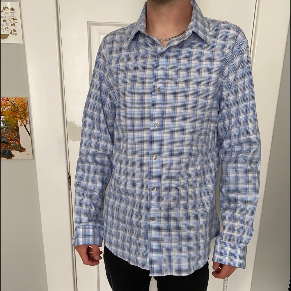 Button down shirt, blue and white